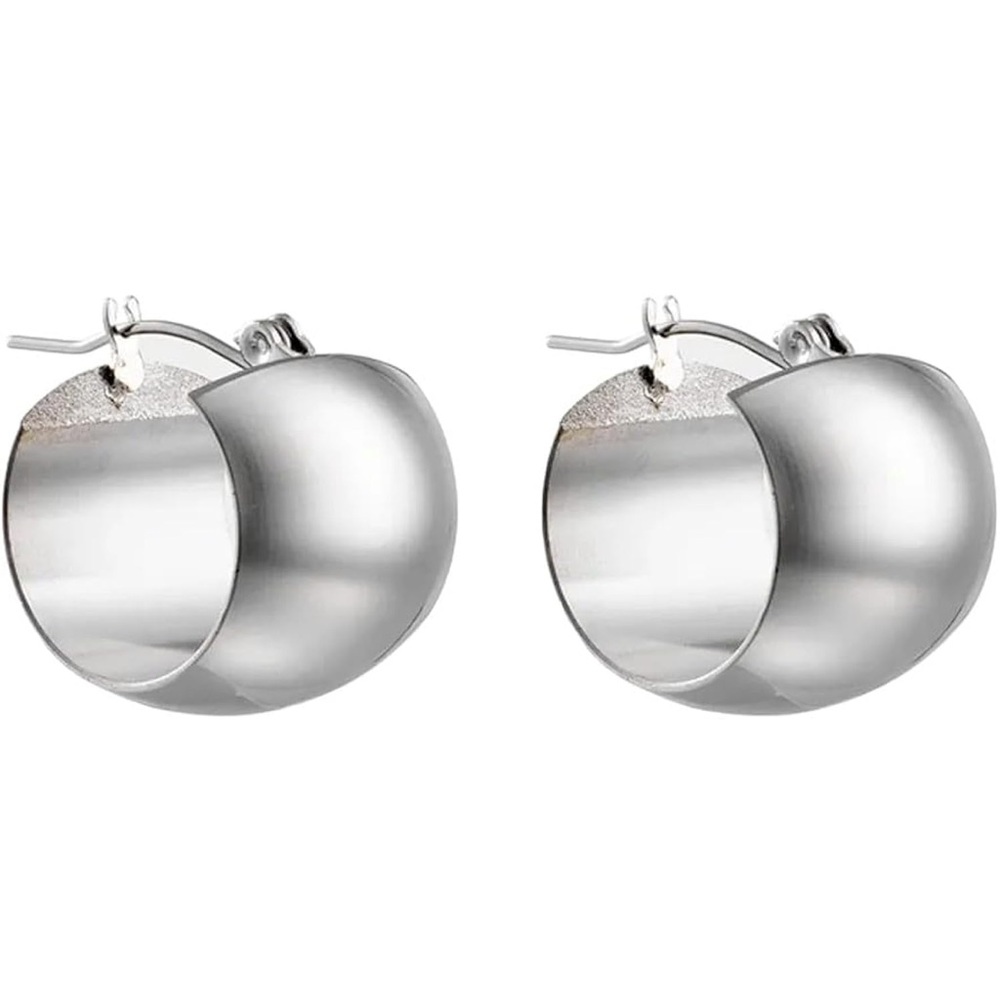 Classic Silver Dome Hoop Earrings - Women Jewelry